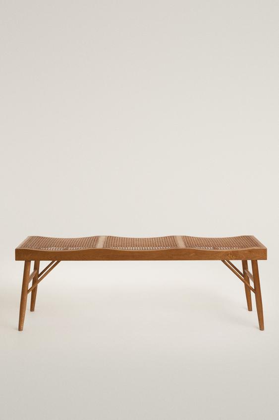 WOOD AND RATTAN BENCH - Brown by Zara - Image 0