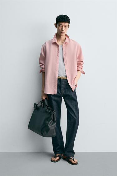 Zara 條紋垂墜感襯衫 - 粉紅色