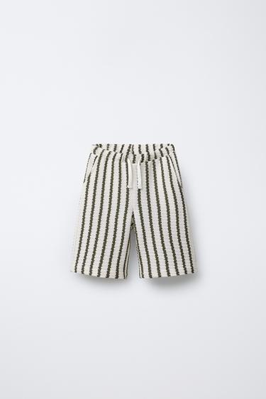 Zara STRIPED CROCHET SHORTS - Ecru / Green - Image 0