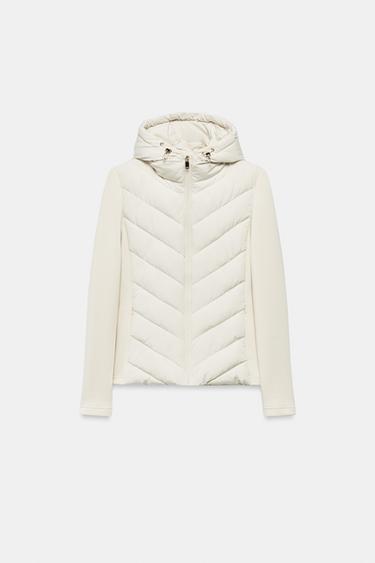 CAZADORA COMBINADA ACOLCHADA CAPUCHA - Crudo de Zara