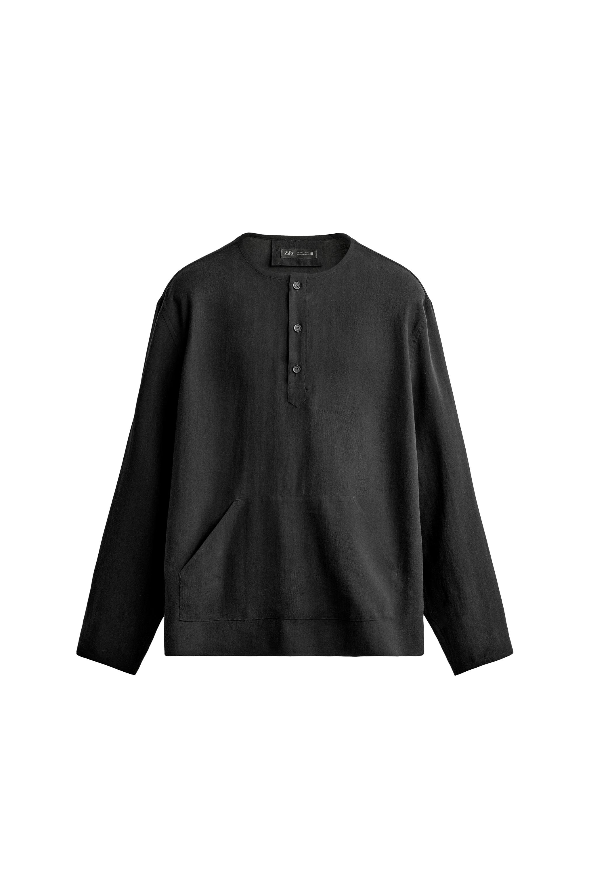 シンゾーン　MILITARY HENLEY PULLOVER BLACK HENLEY NECK SHIRT WITH POCKETS - Chocolate | ZARA United States