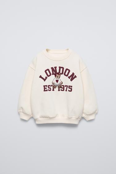 Zara BEAR PRINT SWEATSHIRT - Ecru
