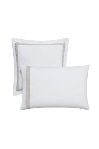COTTON PILLOWCASE WITH LINEN BORDER - White by Zara