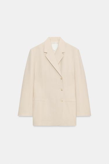 ZW COLLECTION LIMITED EDITION WOOL BLEND STRAIGHT BLAZER - Beige by Zara - Image 5