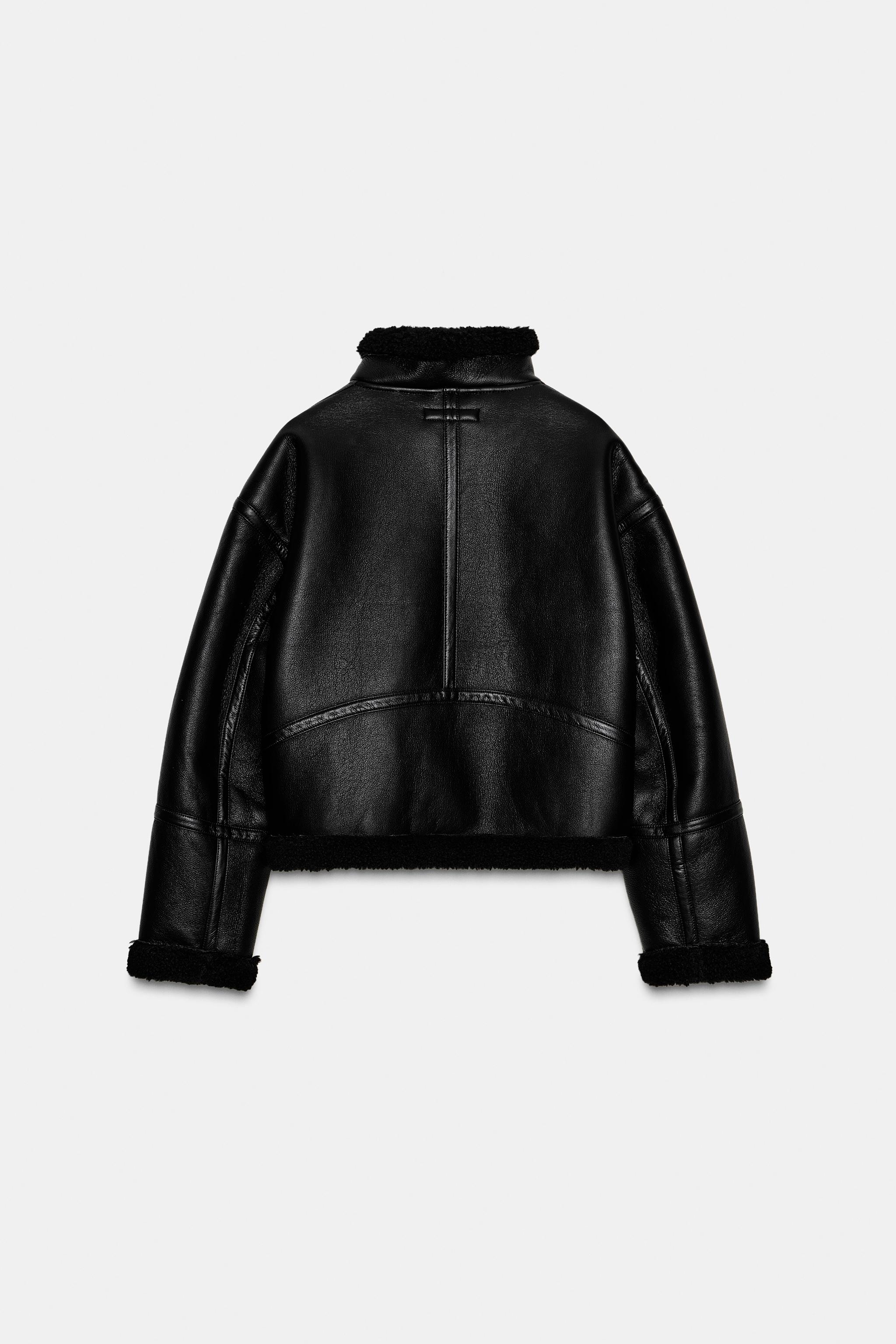 ダブルフェイス フェイクシープスキンジャケット - ブラック | ZARA