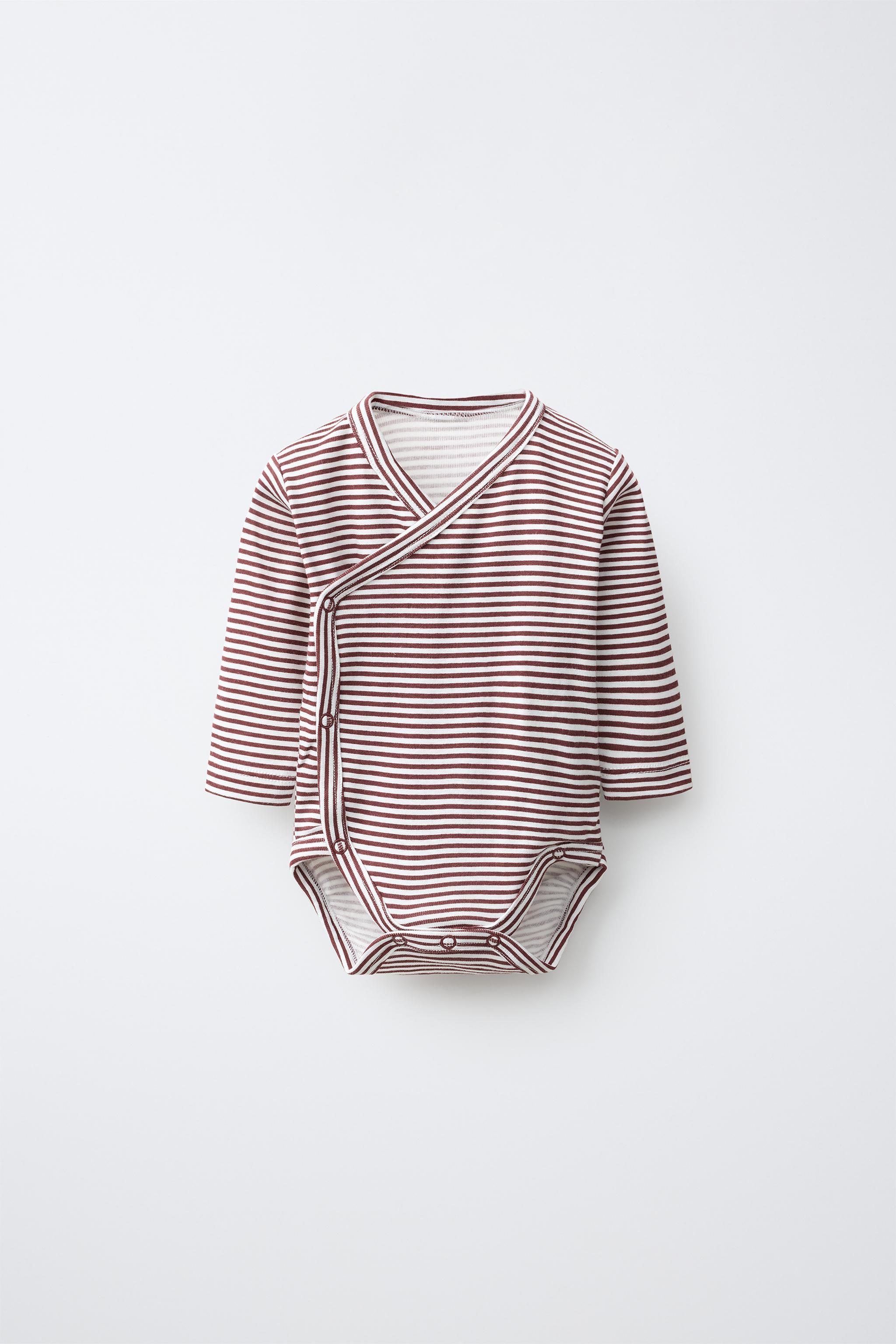 3-PACK STRIPED WRAP BODYSURITS — Dusty pink