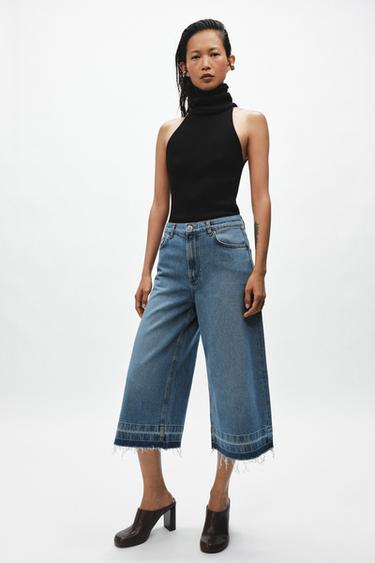 BERMUDA DENIM WIDE LEG ZW COLLECTION - Azul de Zara