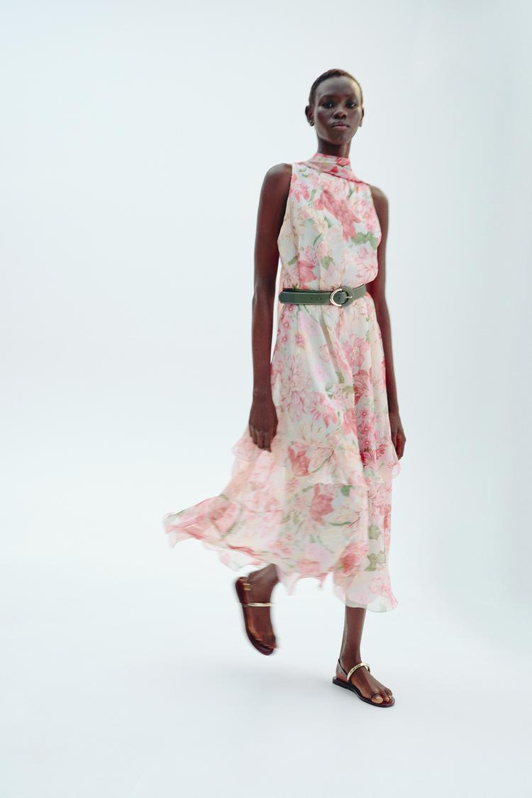 Falda Midi Vestido Estampado Volumen Zara VESTIDO MIDI VOLANTE