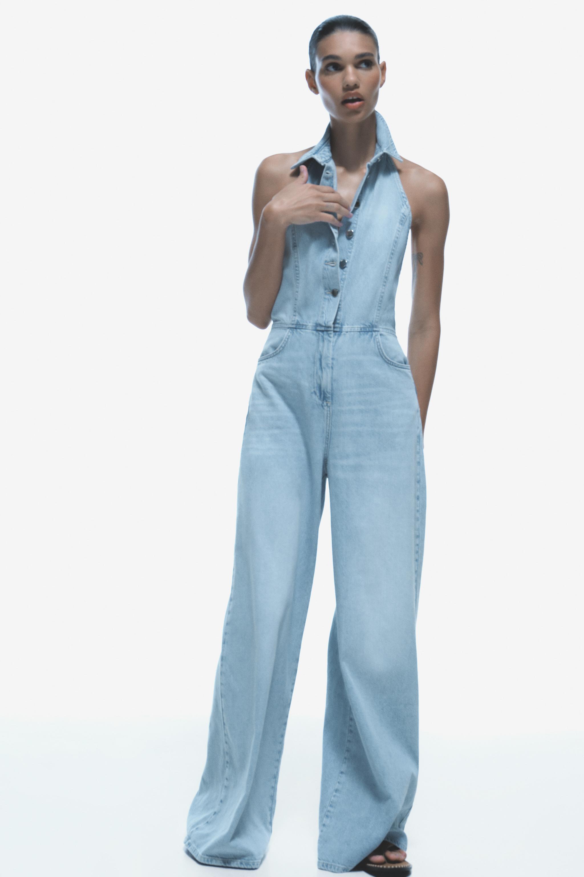 Denim halter neck jumpsuit online