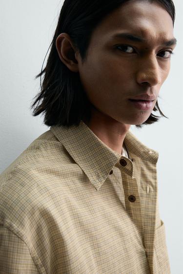RELAXED FIT CHECK SHIRT - Ecru/Yellow by Zara - Image 4