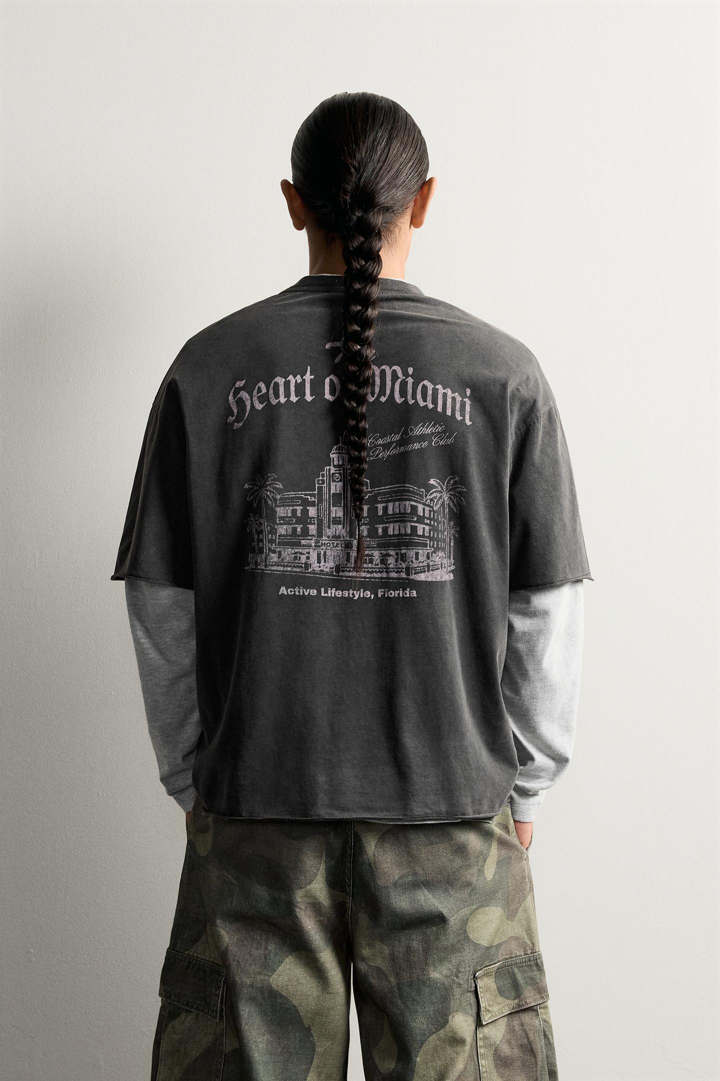 Мужская футболка Zara Relaxed Fit Washed Graphic, цвет: Тёмный антрацитовый — фото 3