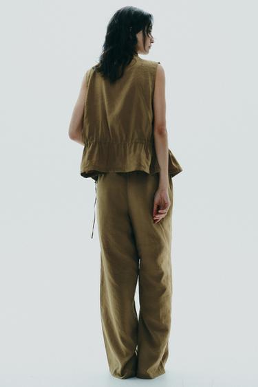 FLOWING PALAZZO TROUSERS - Dark olive by Zara - Image 4