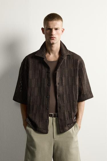 RELAXED FIT OPEN-KNIT SHIRT - Brown by Zara