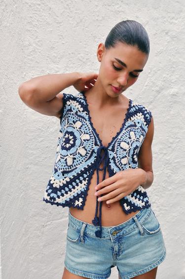 Zara CROCHET KNIT VEST - Multicolored