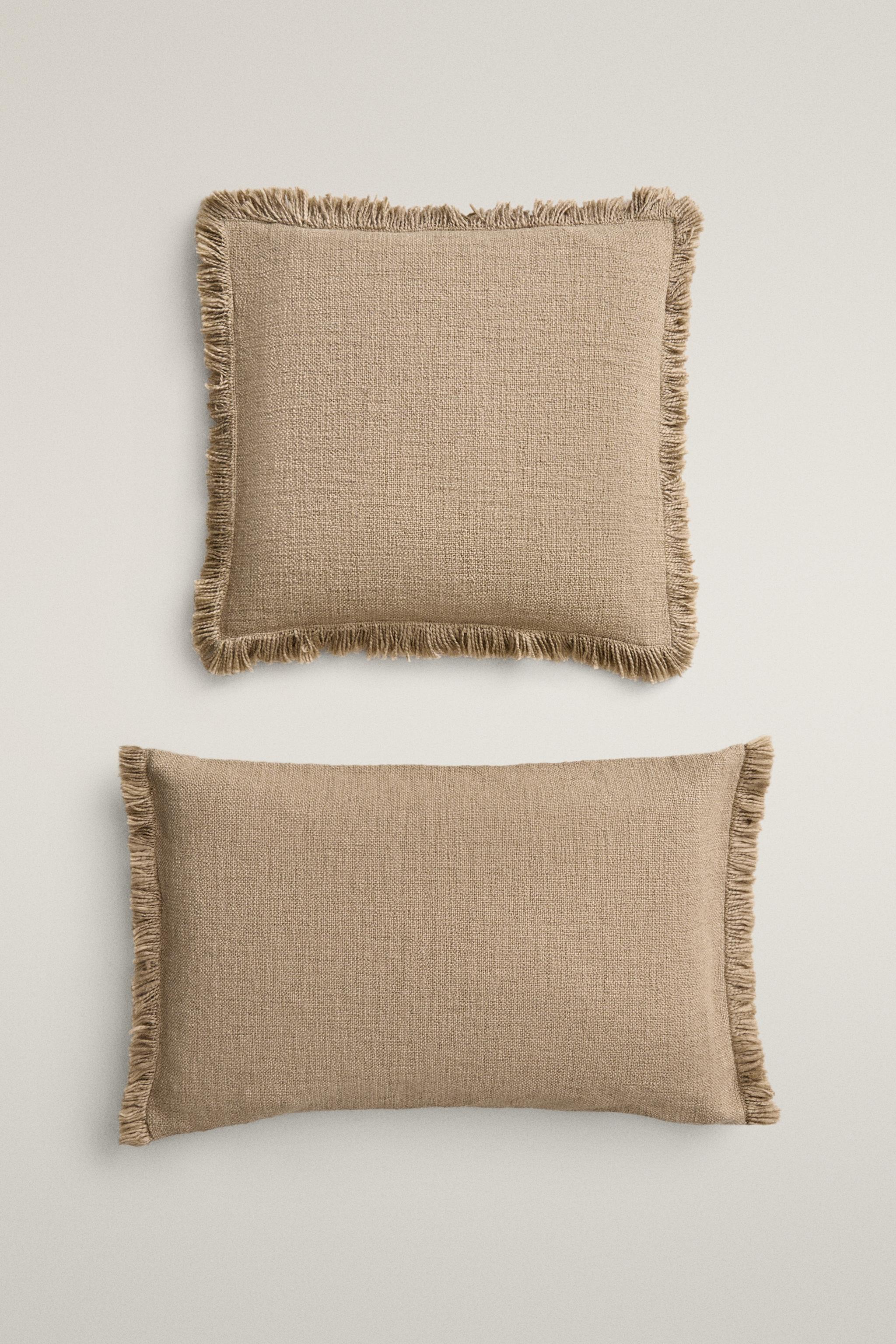 STRIPED FRINGE THROW PILLOW COVER — Sand