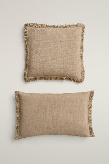 Zara STRIPED FRINGE THROW PILLOW COVER - Sand - Image 0
