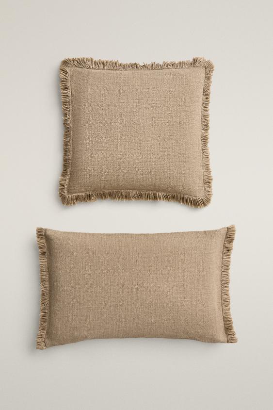 STRIPED CUSHION COVER WITH FRINGING - Sand by Zara - Image 0