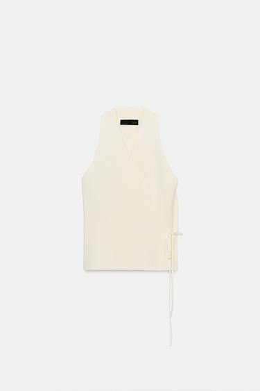 CROSSOVER KNIT WAISTCOAT - Cream by Zara