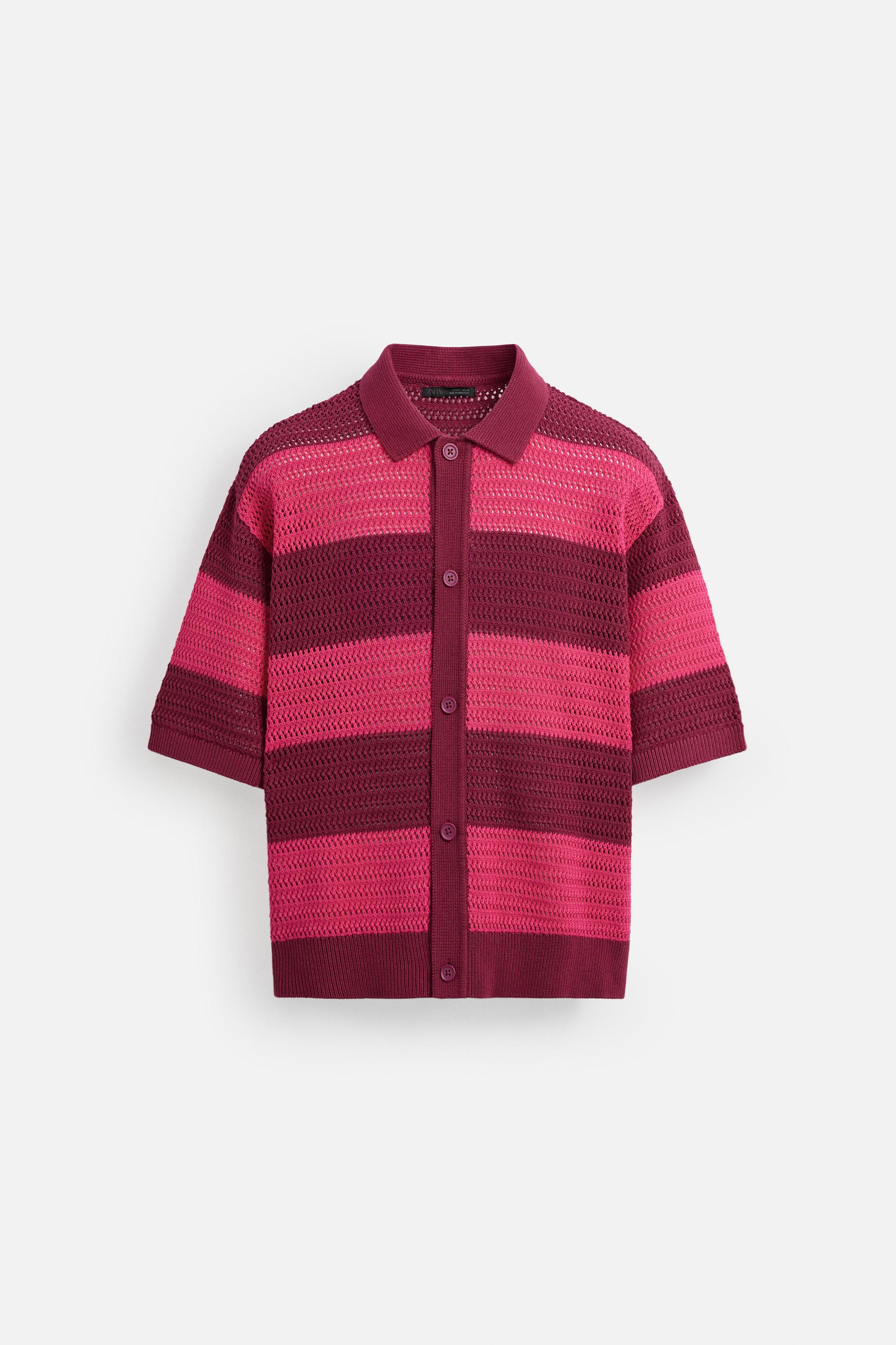 STRIPED OPEN KNIT SHIRT - Pinks | ZARA United States