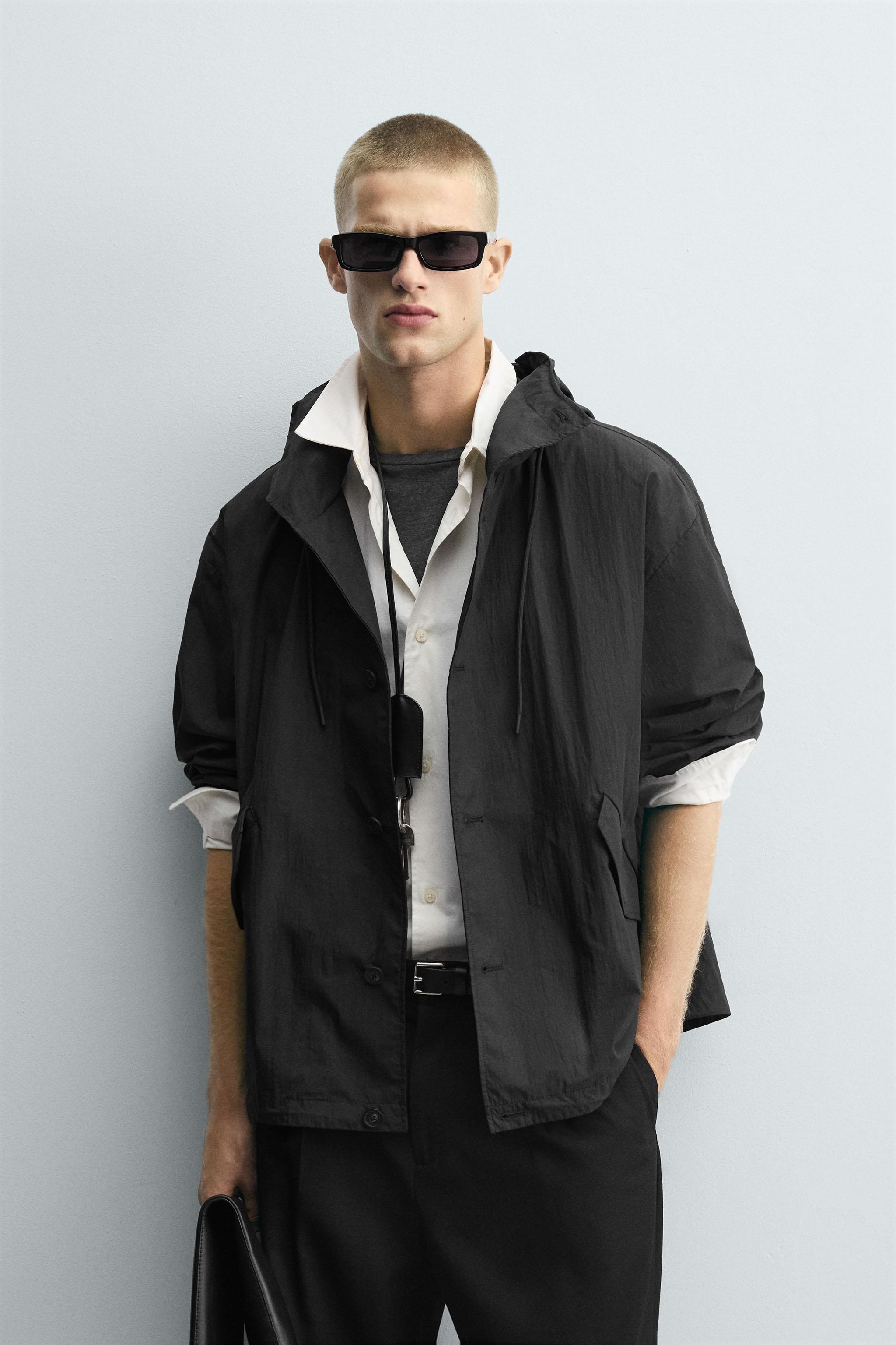 ____301　黒/黒 HOODED TECHNICAL JACKET - Black | ZARA United States