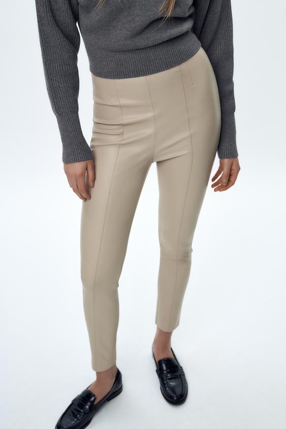 ZARA TAN BROWN High Waisted Fitted Leggings Jeggings Pants Trousers Size:  Medium £22.00 - PicClick UK