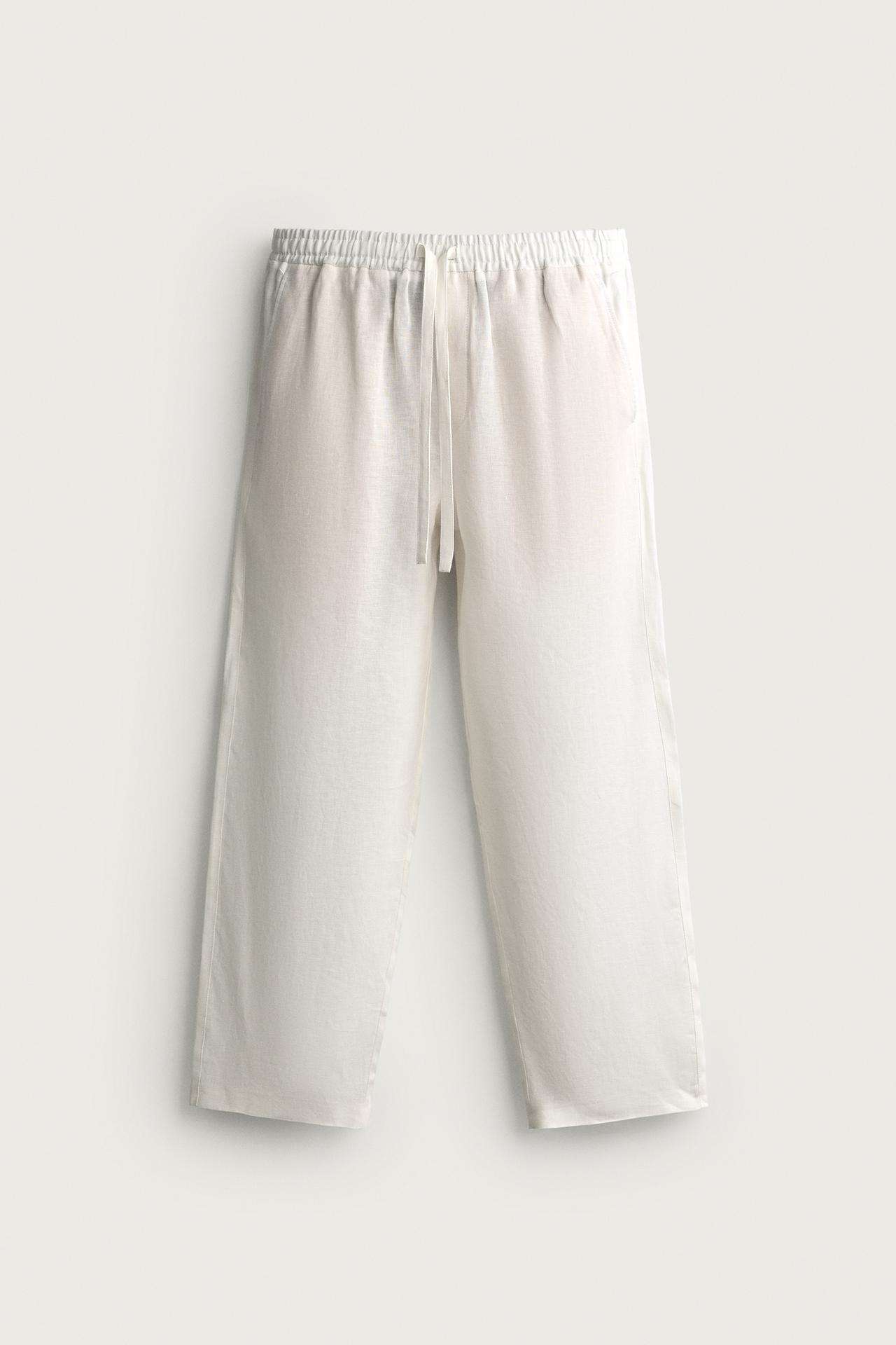 100% LINEN RELAXED FIT PANTS — White