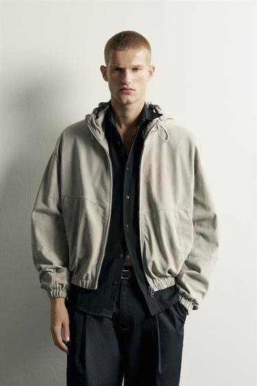 HOODED SUEDE LEATHER JACKET - Taupe grey by Zara