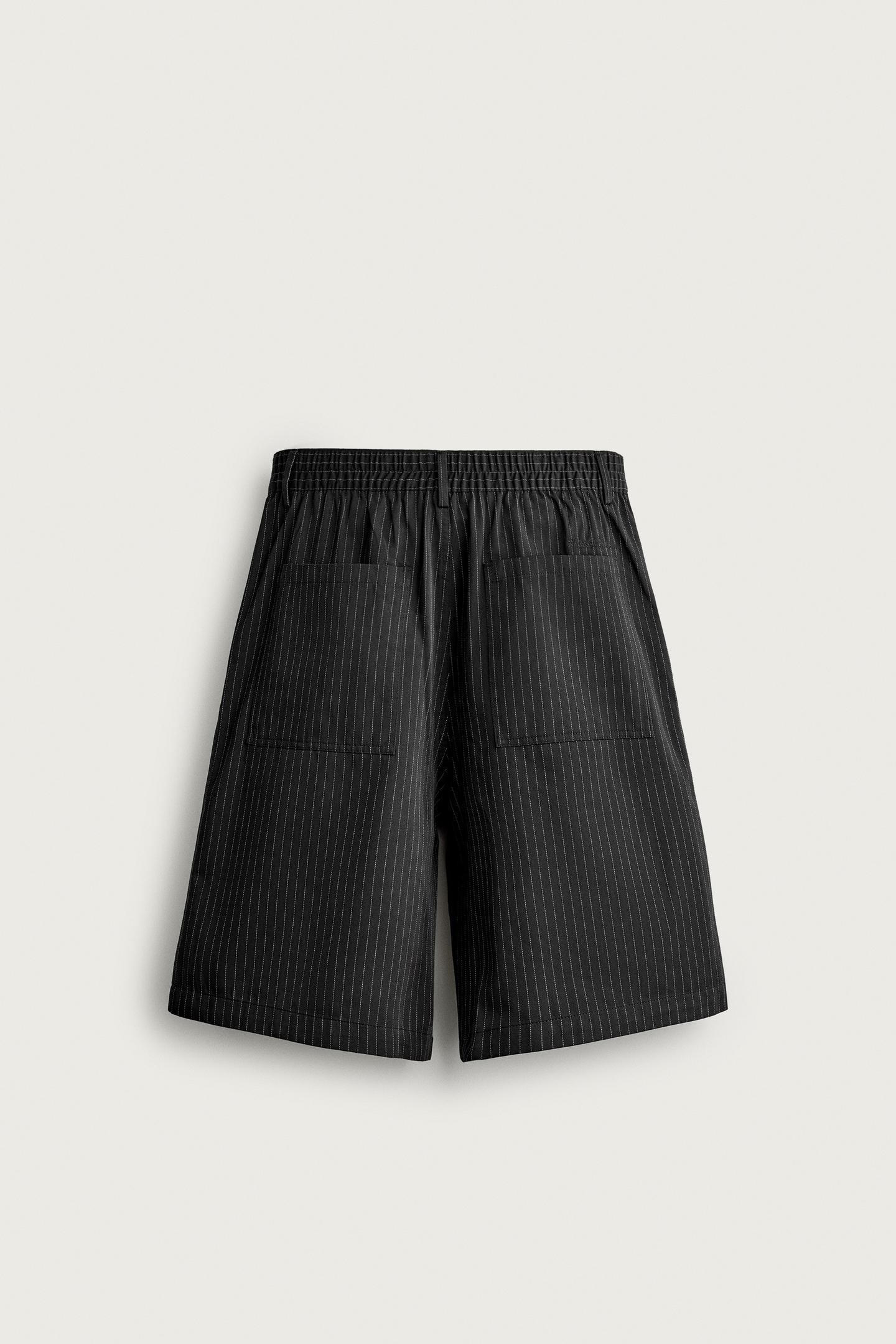 Мужские шорты Zara Pinstripe Baggy Fit, цвет: Чёрный — фото 8