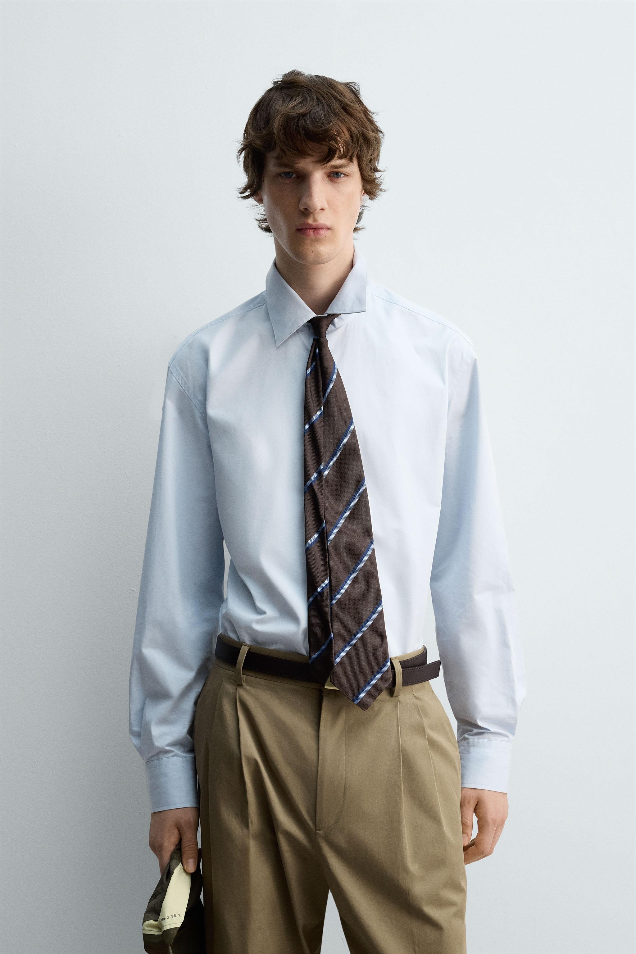 beamsスーツ　ZARAシャツ ZARA - ZARA MAN リンクルエフェクト セミシアーシャツ ブラック