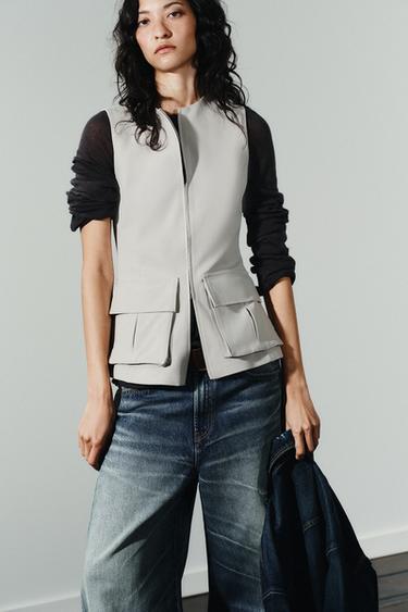 STRETCH COTTON TOP WITH POCKETS - Light grey by Zara - Image 2
