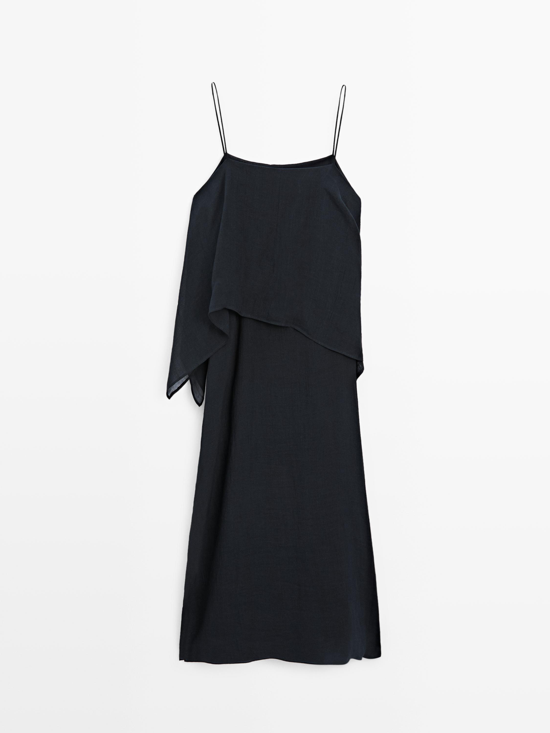 Midi dress with asymmetric ruffle detail