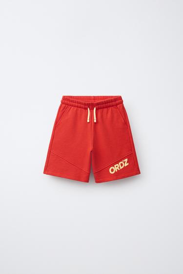 LOGO PLUSH BERMUDA SHORTS - White / Red by Zara