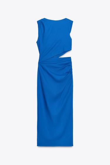 CUT-OUT MIDI DRESS WITH LINEN - Cobalt by Zara - Image 4