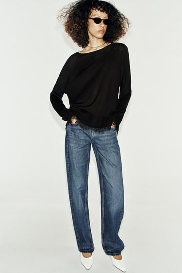 LACE KNIT JUMPER - Black by Zara - Image 0