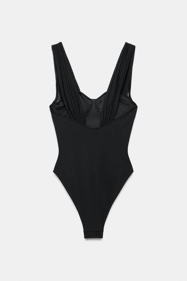 MAILLOT DE BAIN À ARMATURES ET TULLE - Noir de Zara - Image 4
