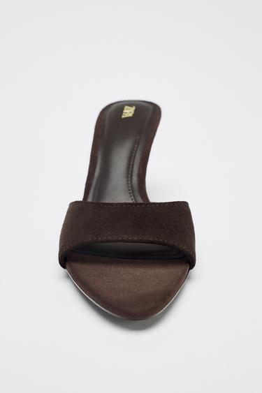 SPLIT SUEDE HIGH-HEEL SANDALS - Chocolate by Zara - Image 4