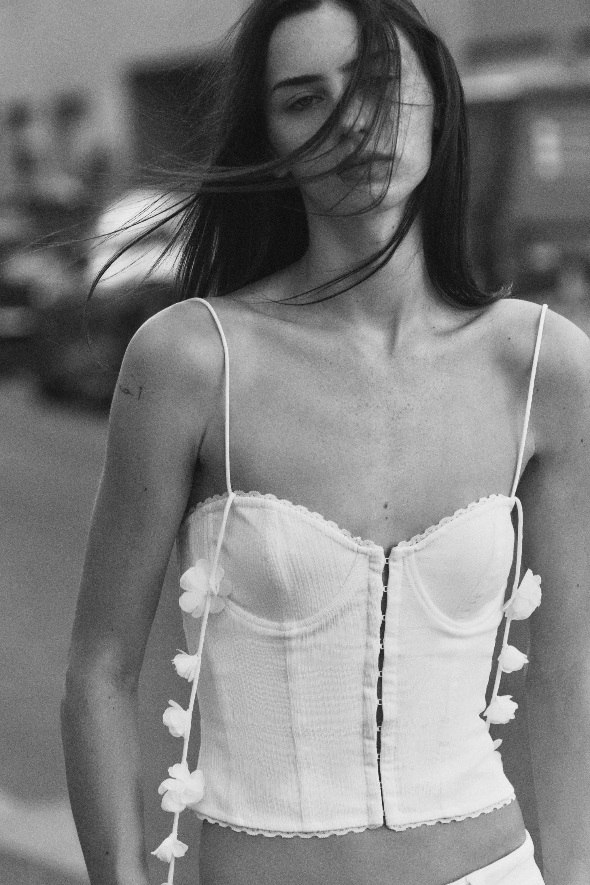 FLORAL CORSET TOP — Light yellow