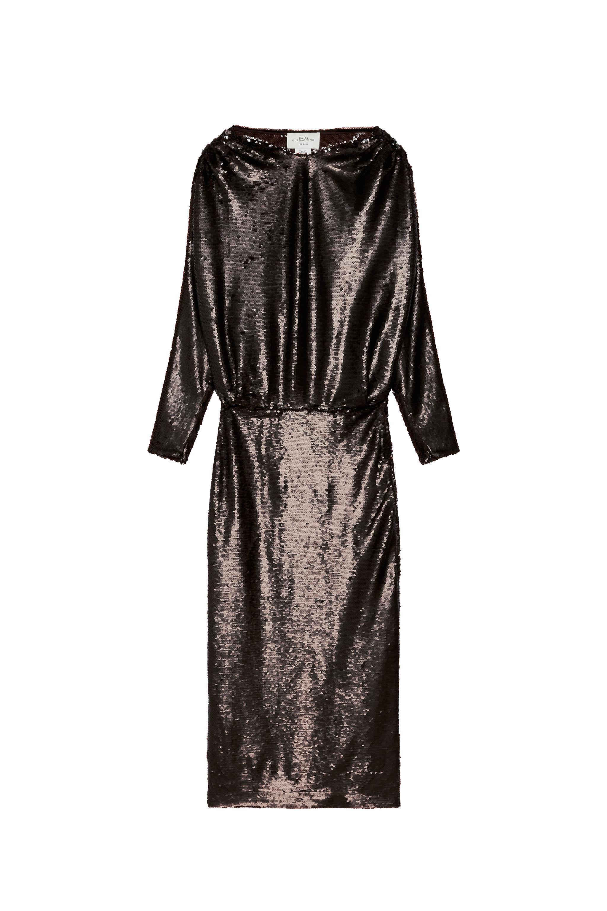 ROBE MI-LONGUE DRAPÉE À PAILLETTES