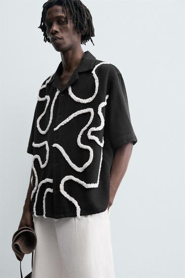RAISED EMBROIDERY SHIRT - Black by Zara - Image 5