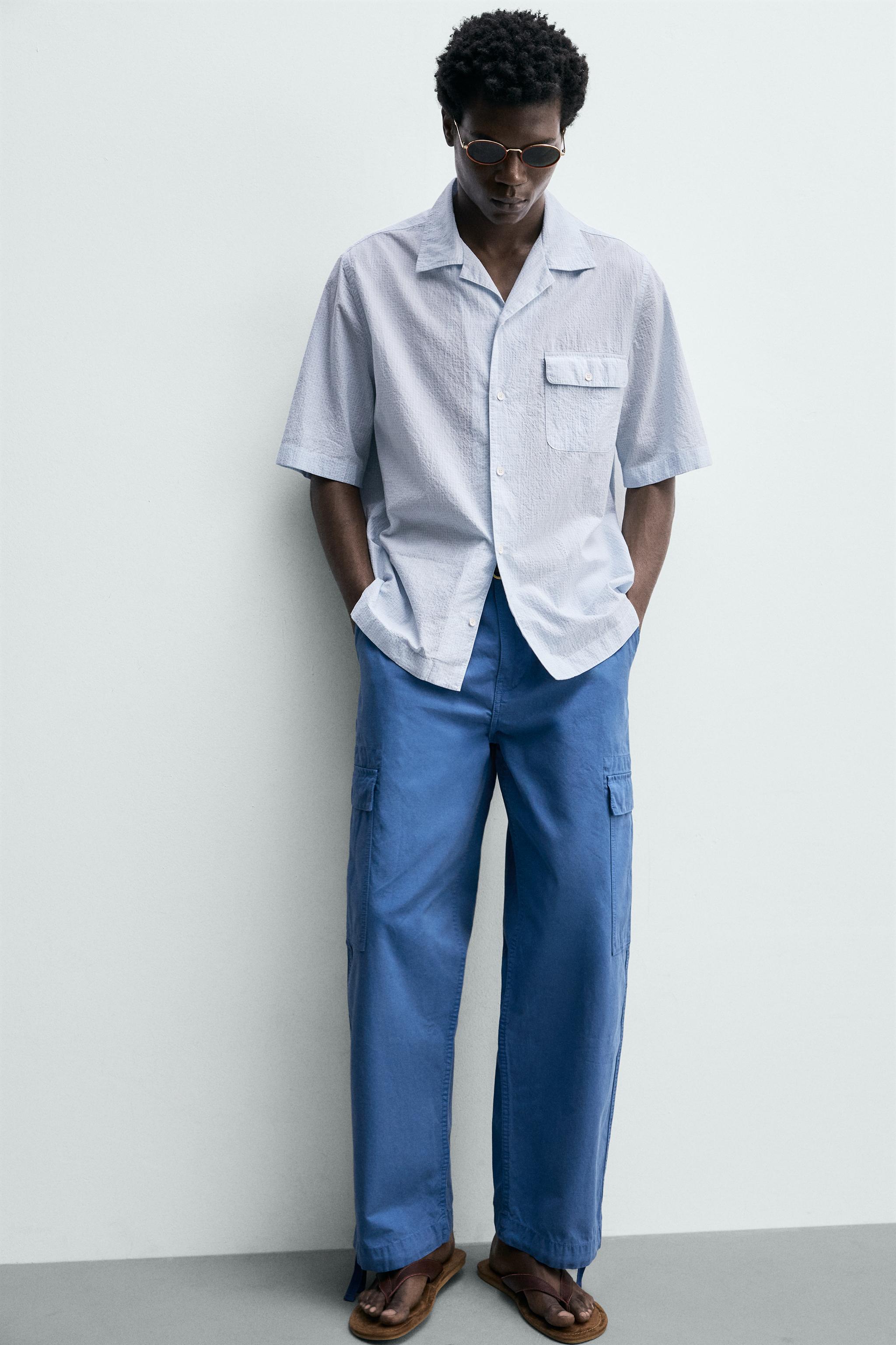 テクスチャーチェックシャツ - 青色/白色 | ZARA Japan / 日本