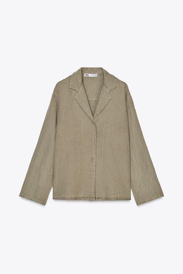 Zara 100% LINEN SHIRT ZW COLLECTION - Taupe gray