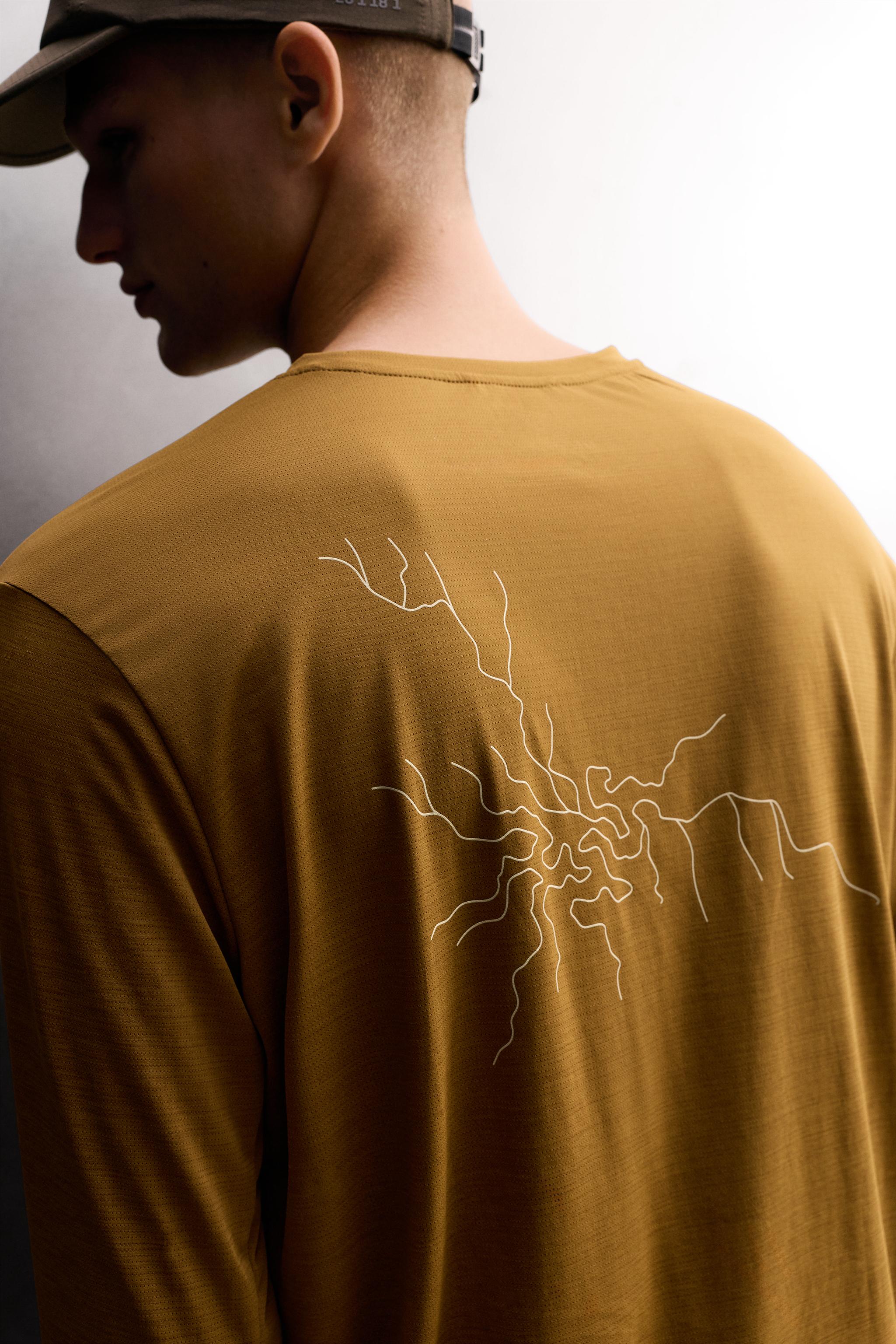 Мужские футболки Zara LONG SLEEVE GRAPHIC TECHNICAL T-SHIRT — фото 5