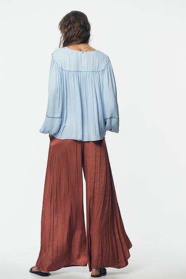 FLOWING WIDE-LEG TROUSERS WITH RUFFLES - MARSALA by Zara - Image 3