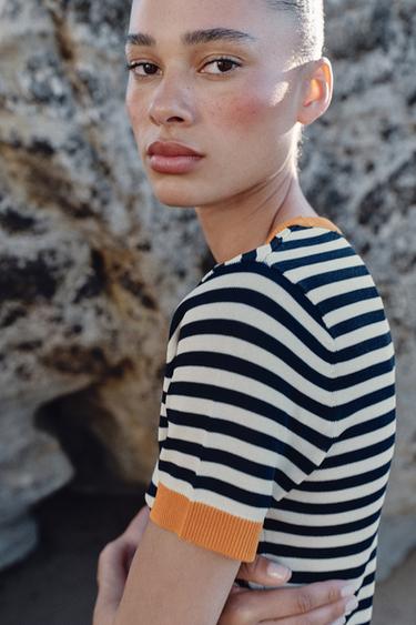 STRIPED KNIT TOP - white-orange by Zara - Image 2