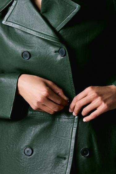 BLAZER CRUZADO DE COURO ZW COLLECTION LIMITED EDITION - Verde-garrafa da Zara