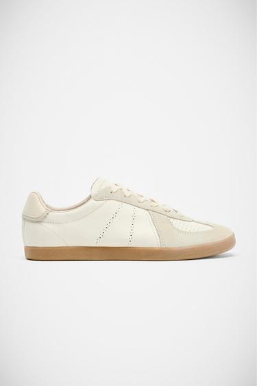 TÊNIS DE COURO - Branco-cru da Zara