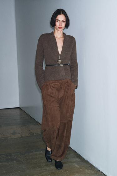 100% WOOL BELTED CARDIGAN - Brown / Taupe by Zara