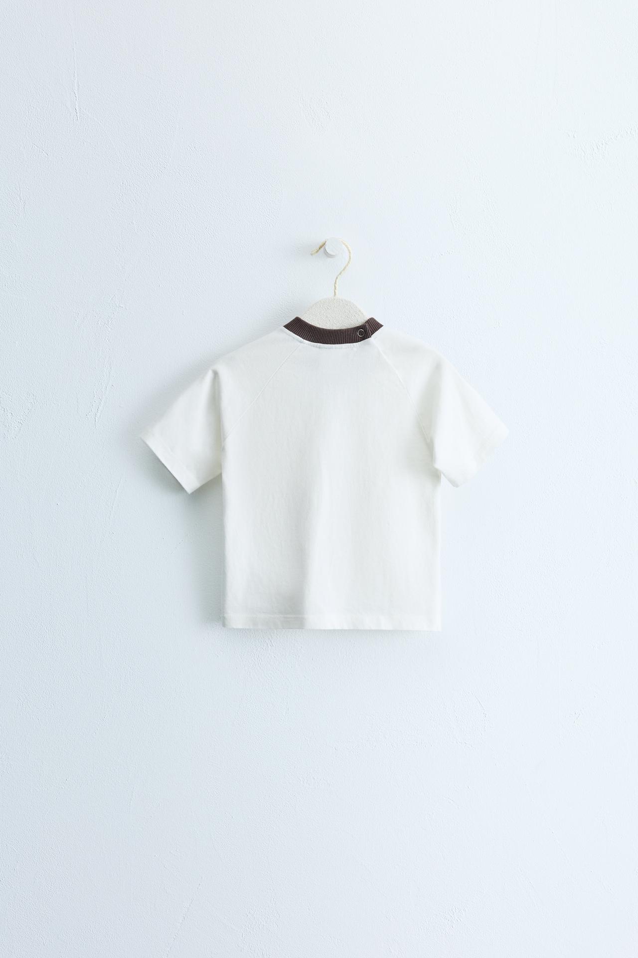 ZARA TIMELESS - CONTRAST COLLAR T-SHIRT — Ecru
