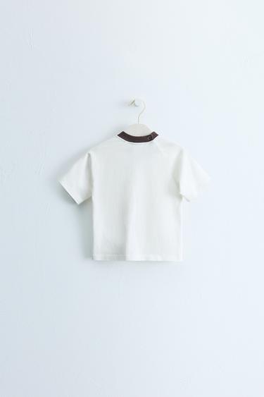 ZARA TIMELESS - CONTRAST COLLAR T-SHIRT — Ecru 2