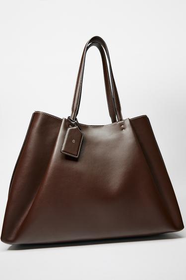 BOLSO SHOPPER PINZAS - Chocolate de Zara